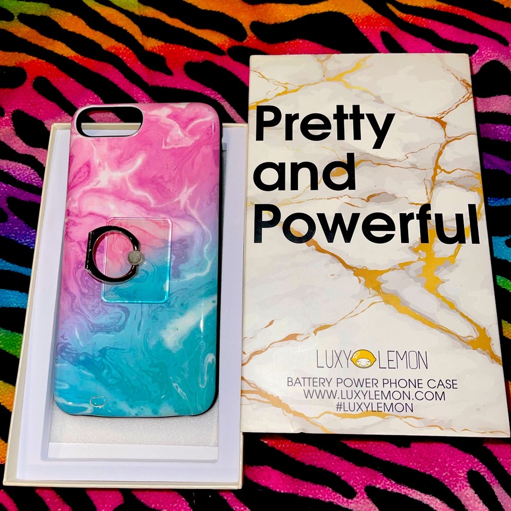 💕IPHONE 8+ COTTON CANDY MARBLE LUXYLEMON CHARGING CASE💕